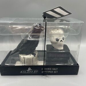 Salem St. Halloween Gothic Skull And Crow Raven Salt And Pepper Shakers NEW